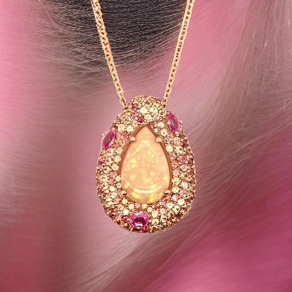 Natural Ethiopian Opal Sapphire Necklace 14k Gold 11.5 TCW GIA Certified In New Condition For Sale In Brooklyn, NY
