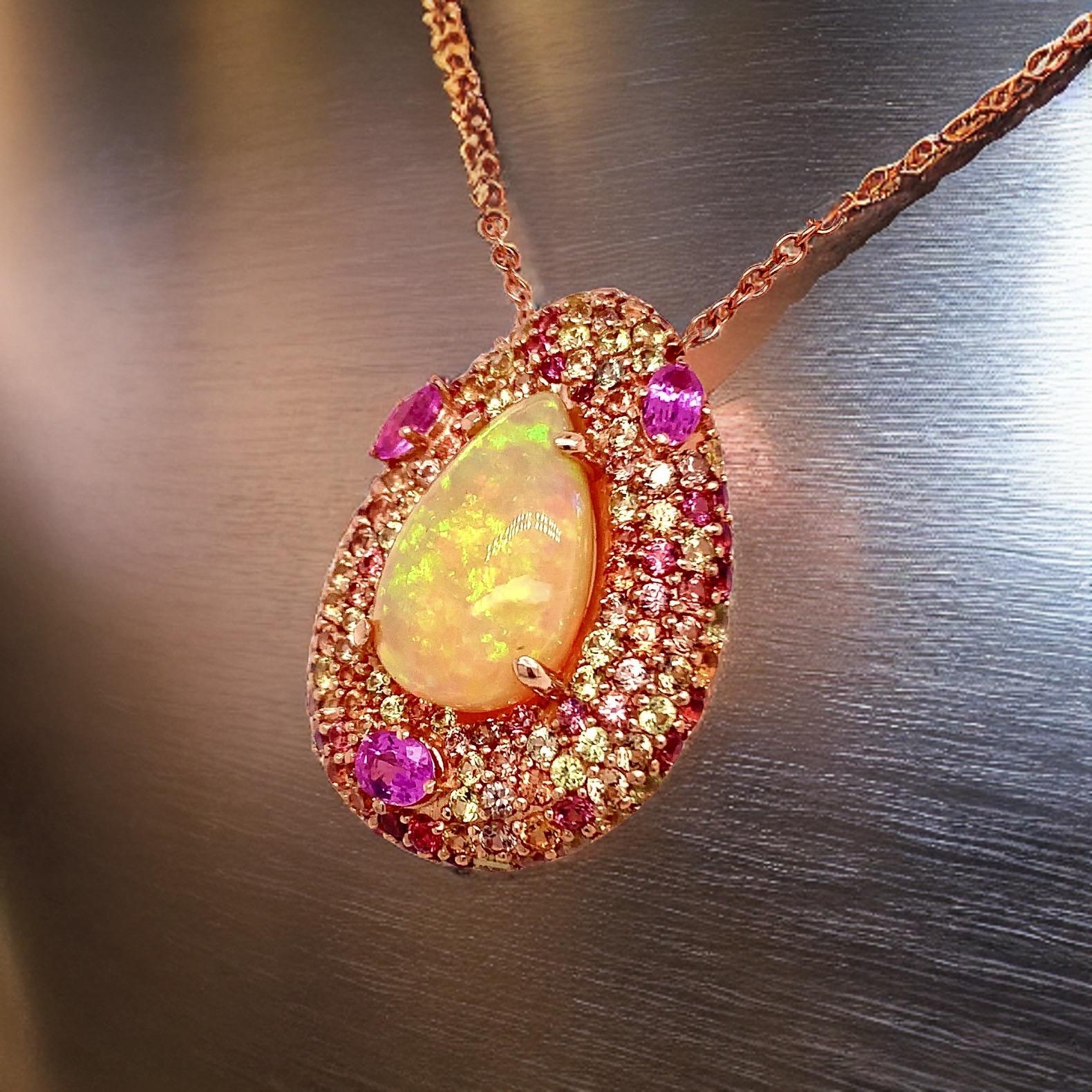 Natural Ethiopian Opal Sapphire Necklace 14k Gold 11.5 TCW GIA Certified For Sale 1