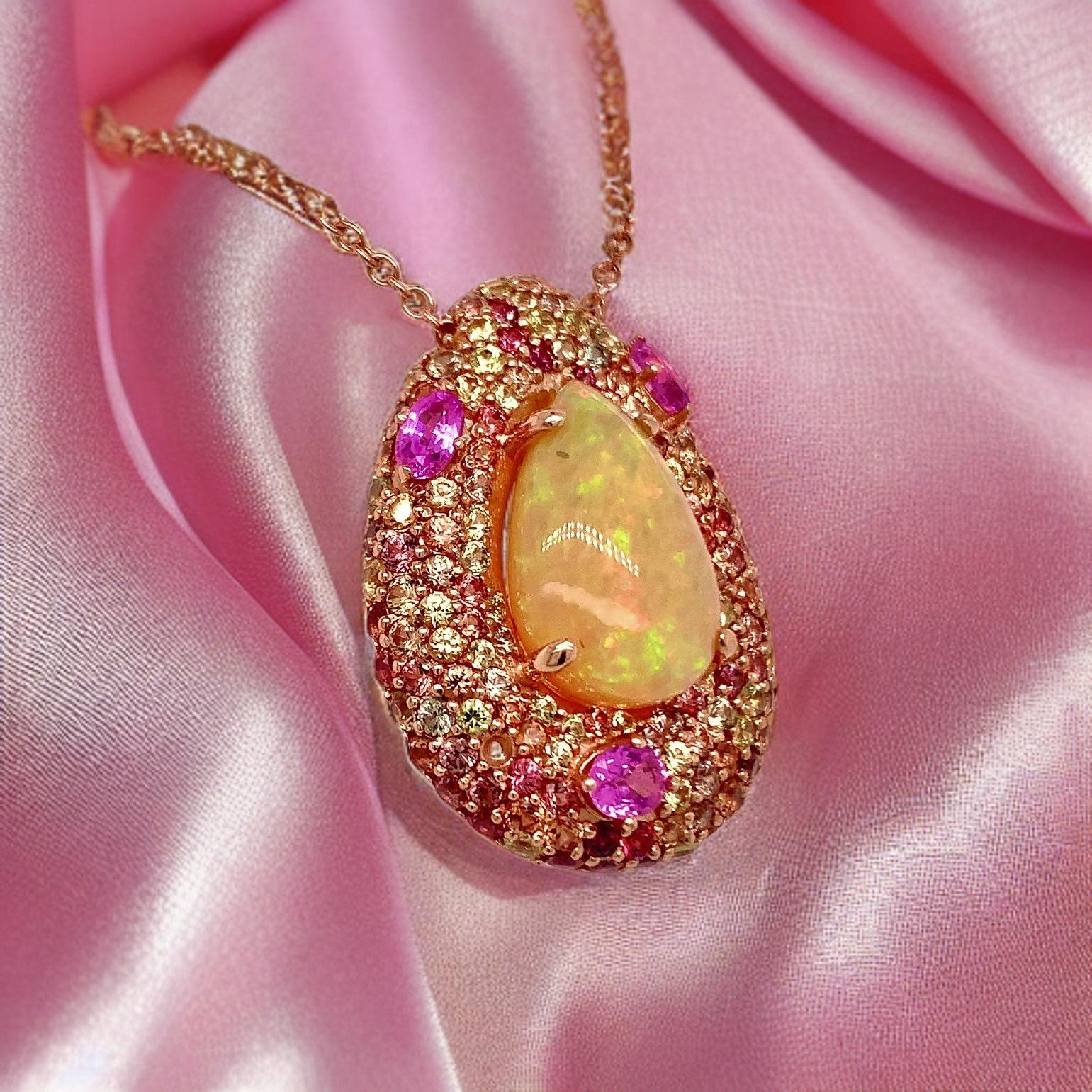 Natural Ethiopian Opal Sapphire Necklace 14k Gold 11.5 TCW GIA Certified For Sale 3