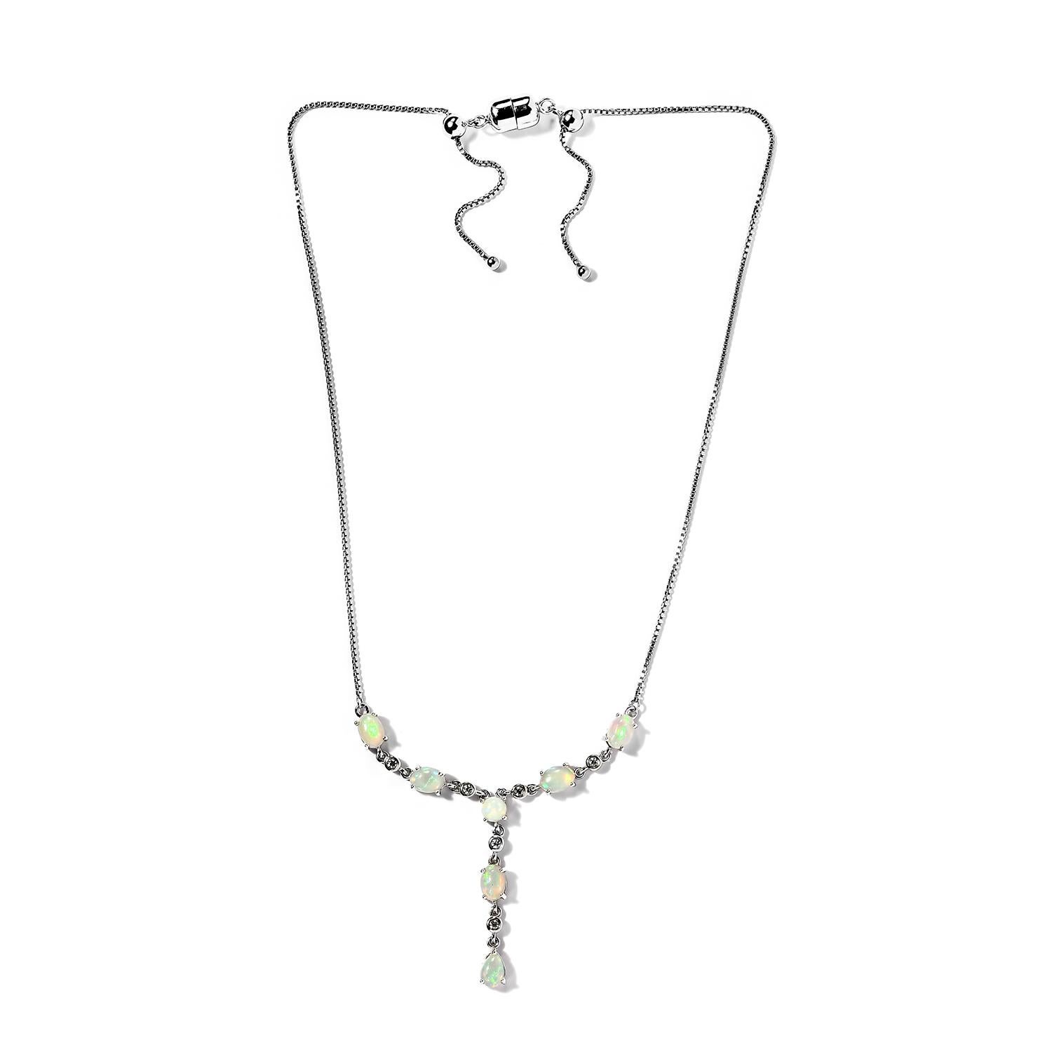 Art Deco Ethiopian Opal Necklace in 925 Sterling Silver Birthstone anniversary necklace For Sale