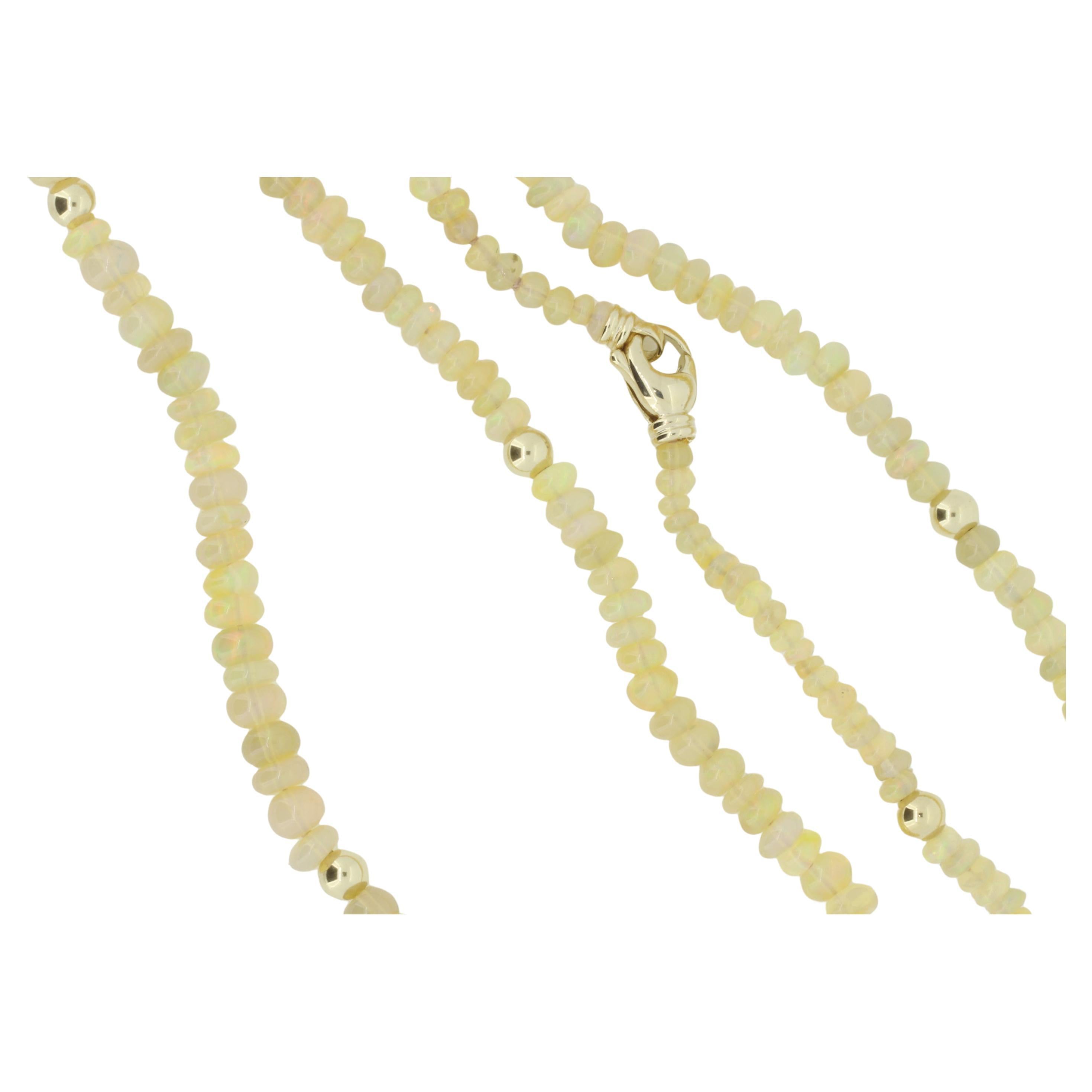 Taglio rotondo Collana di perline con opale rotondo etiope naturale e accenti in oro 14k in vendita