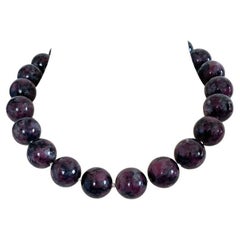Natural Eudialyte 20mm Round Beaded Necklace with Sterling Silver Toggle Clasp
