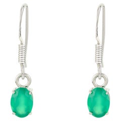 Natural Everyday Pair of Emerald Drop Earrings Perfect Gift for Her in Silver