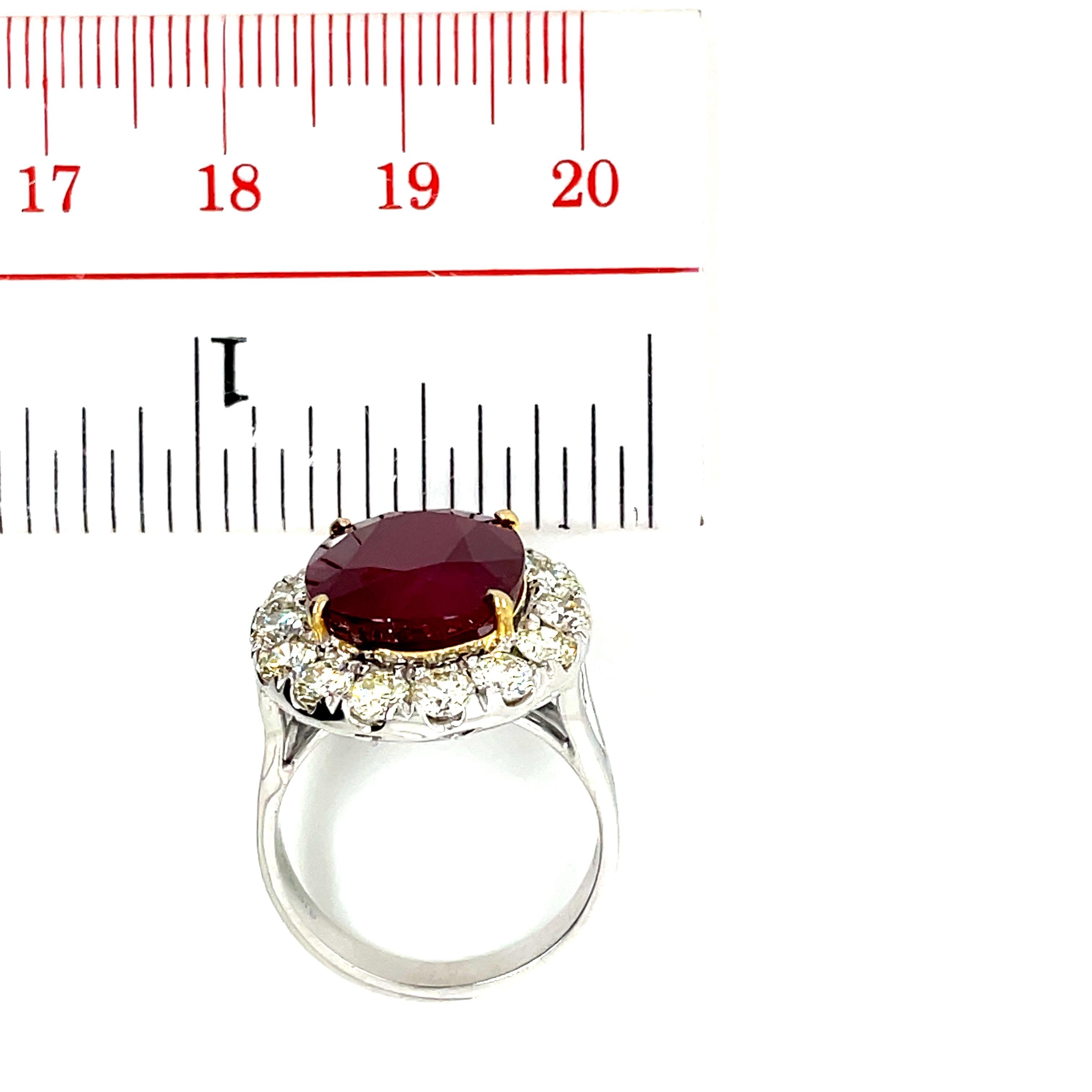 Faceted Oval Ruby Cts 10.58 and Diamond Engagement Ring GRS Certified  For Sale 6