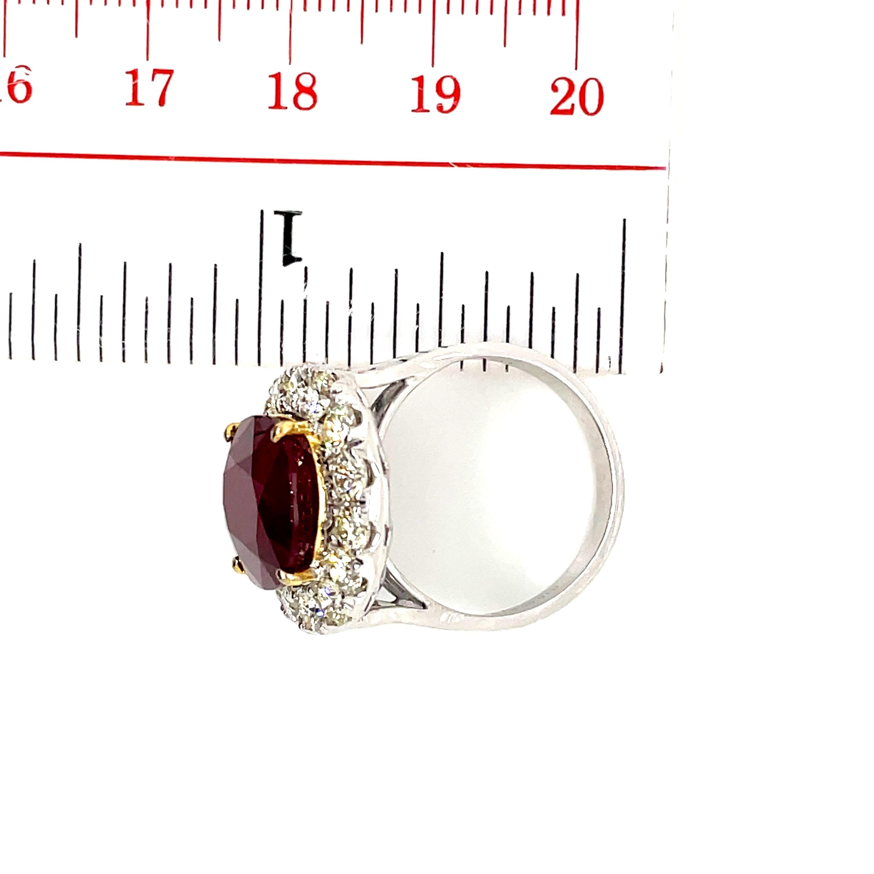 Faceted Oval Ruby Cts 10.58 and Diamond Engagement Ring GRS Certified  For Sale 7