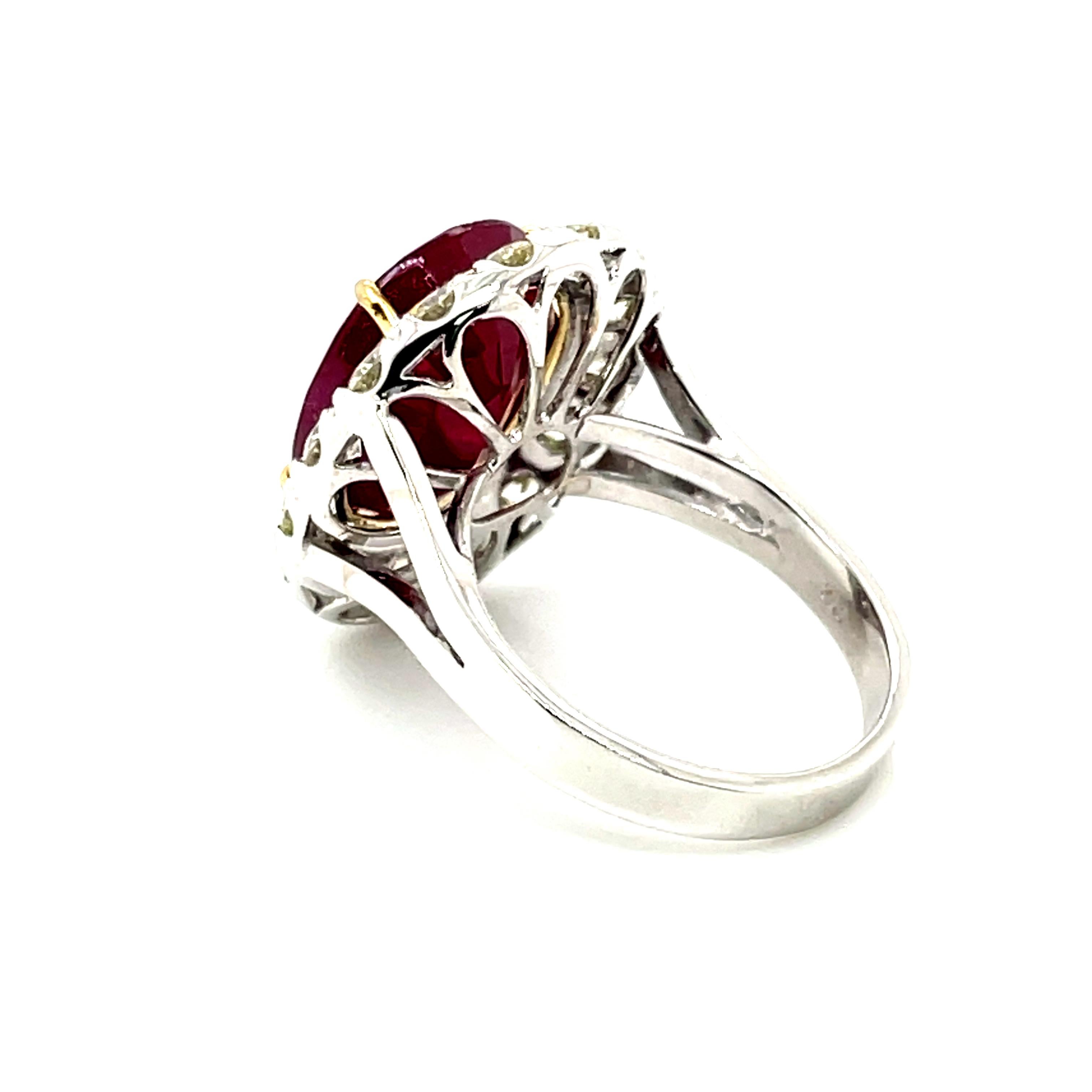 Faceted Oval Ruby Cts 10.58 and Diamond Engagement Ring GRS Certified  For Sale 2