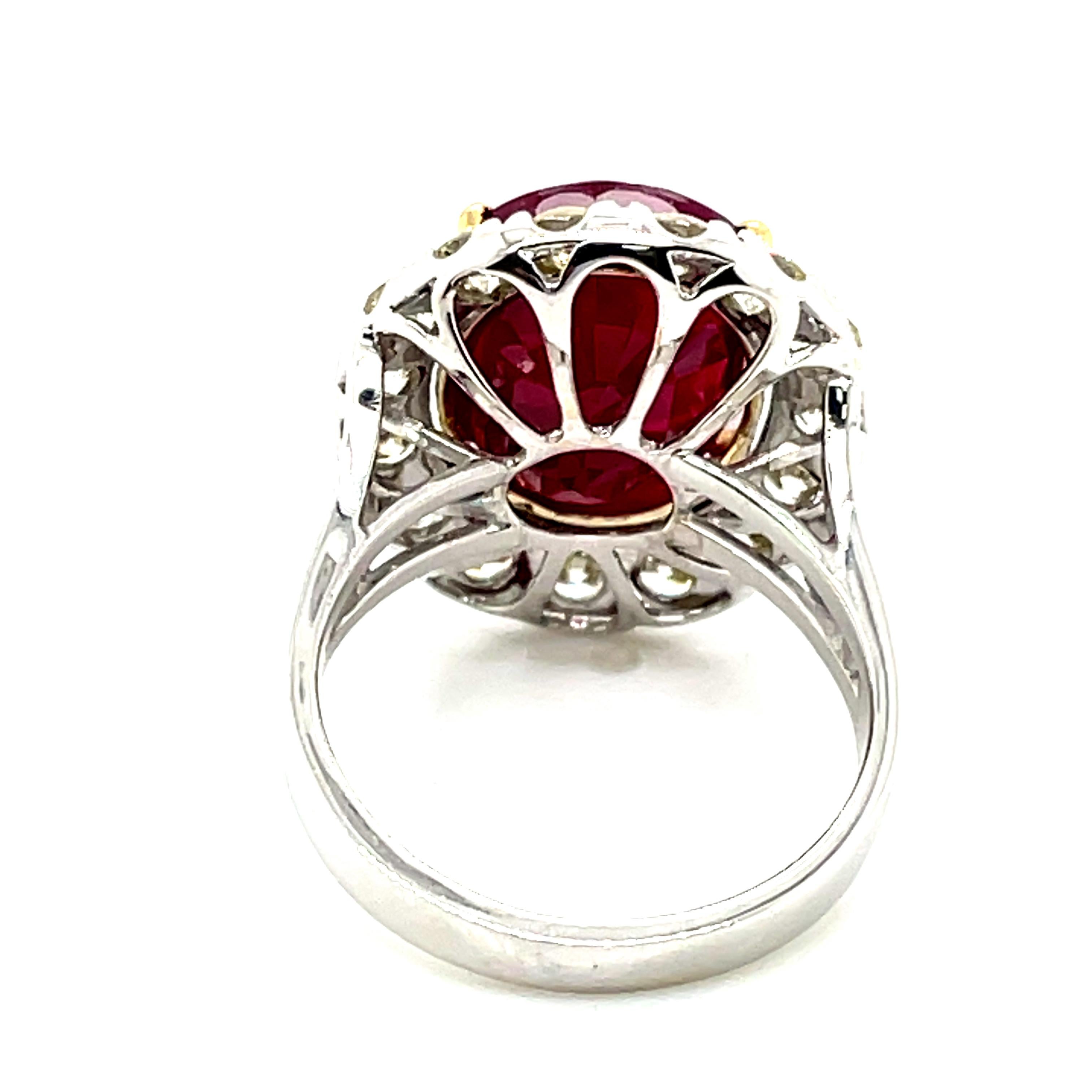 Faceted Oval Ruby Cts 10.58 and Diamond Engagement Ring GRS Certified  For Sale 4
