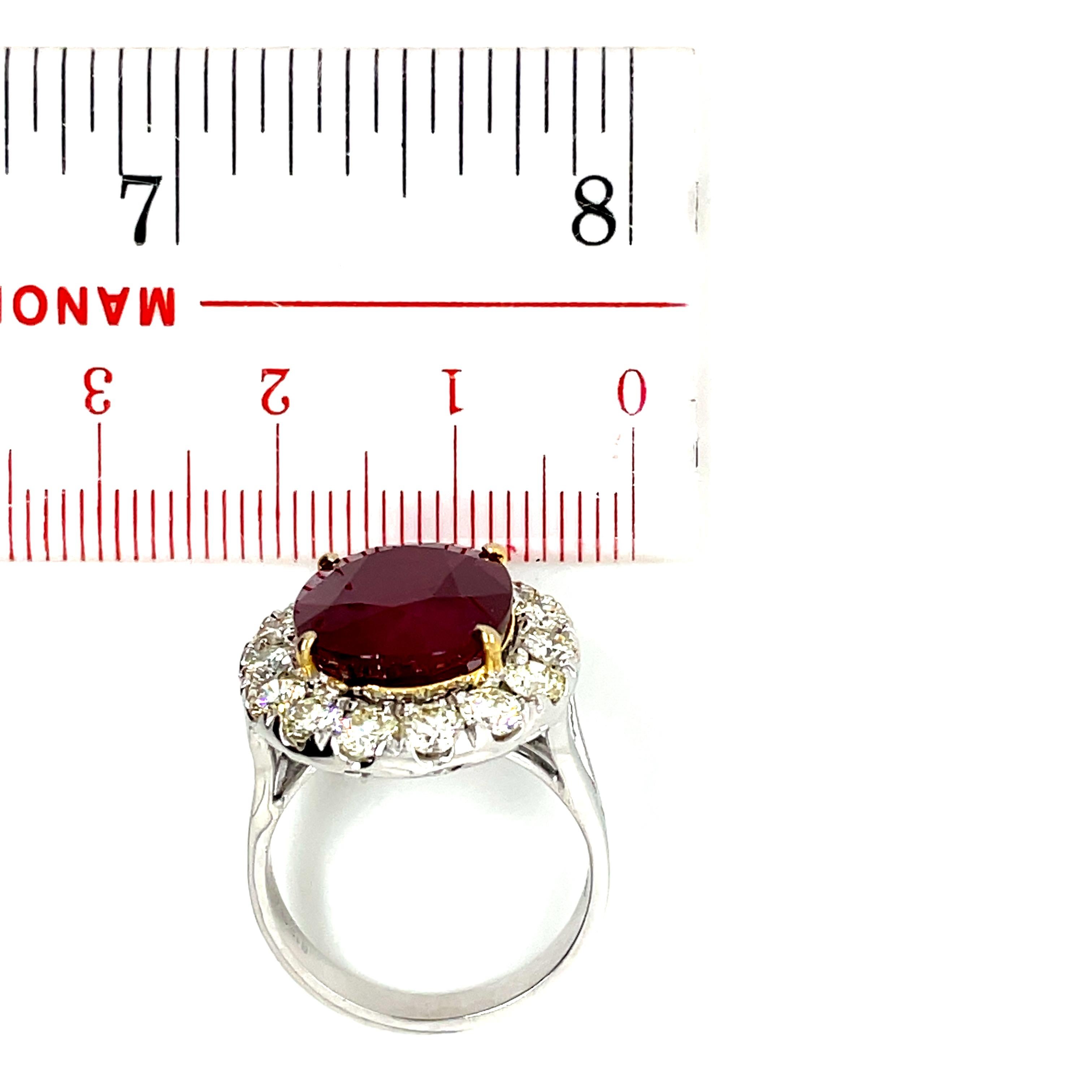 Faceted Oval Ruby Cts 10.58 and Diamond Engagement Ring GRS Certified  For Sale 5