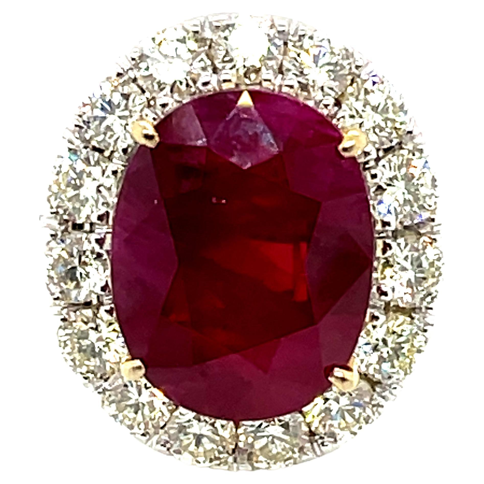 A majestic masterpiece, fit for all queens out there.

This regal piece features a stunning 10.58-carat heated oval ruby, accentuated by 15 round diamonds (1.92 ct). 

It comes with a GRS certificate, proving its origin and authenticity.

It is set