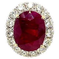 Faceted Oval Ruby Cts 10.58 and Diamond Engagement Ring GRS Certified