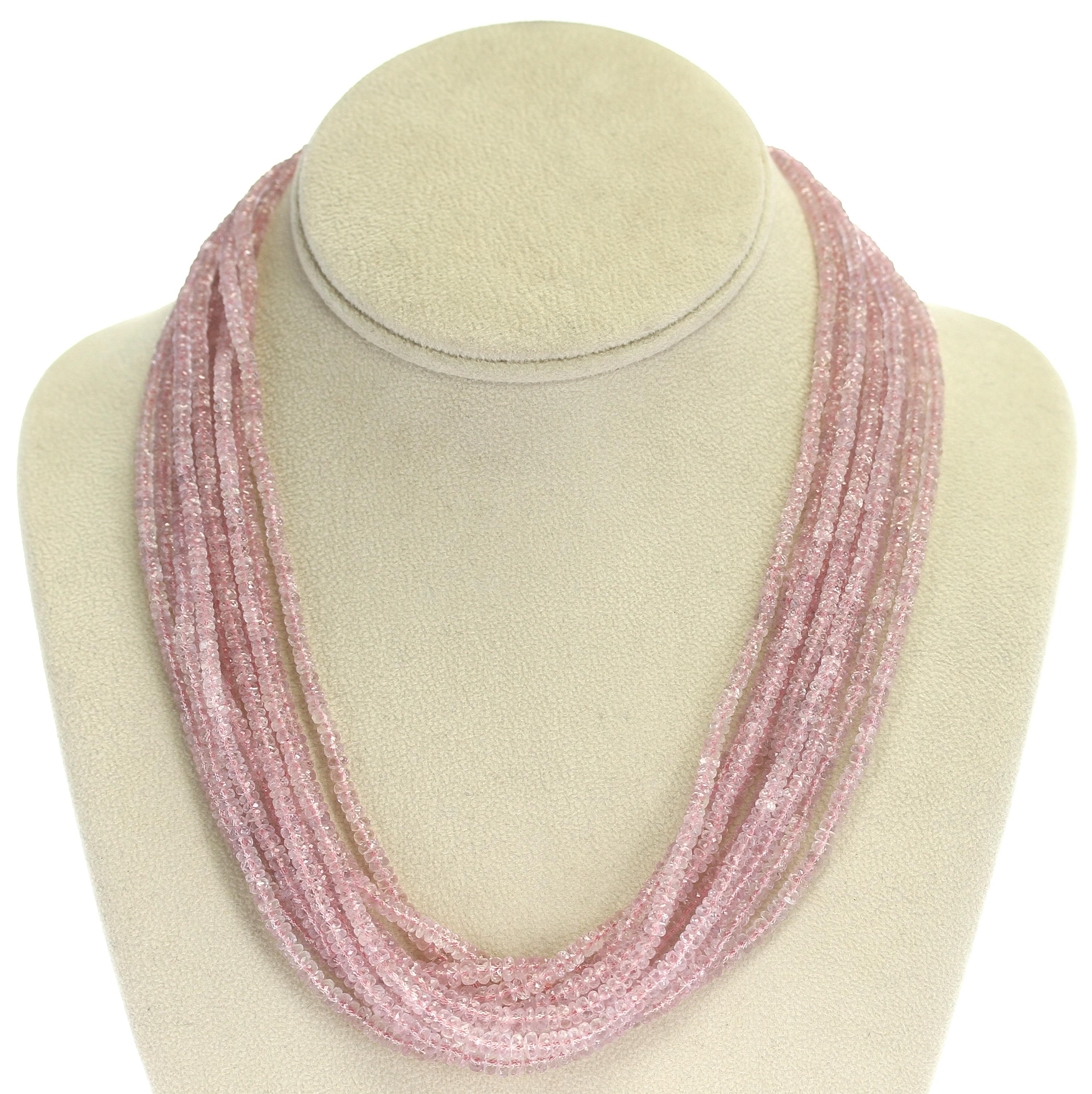 Natürliche facettierte Pastellrosa Saphir-Halskette mit facettierten Perlen, 18 Karat Weiß für Damen oder Herren im Angebot