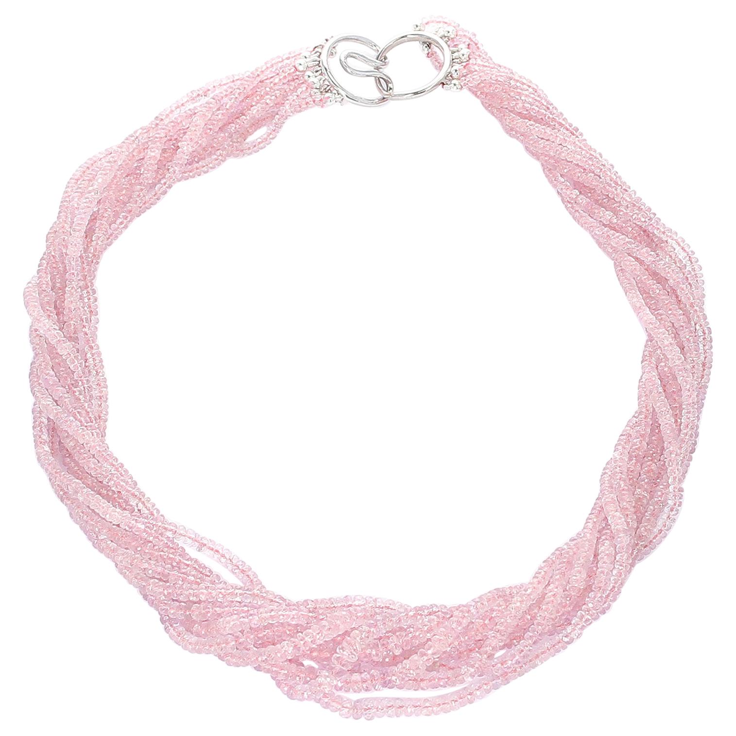 Natural Faceted Pastel Pink Sapphire Faceted Beads Choker Necklace, 18K White For Sale