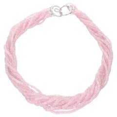 Collar gargantilla de zafiro rosa pastel facetado natural, blanco 18K