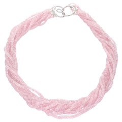 Collier ras du cou 18 carats, saphir rose pastel facetté et perles facettées naturelles