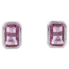Natural Faceted Pink Sapphire 1.64 Carat Gold Stud Earring in 18K White Gold