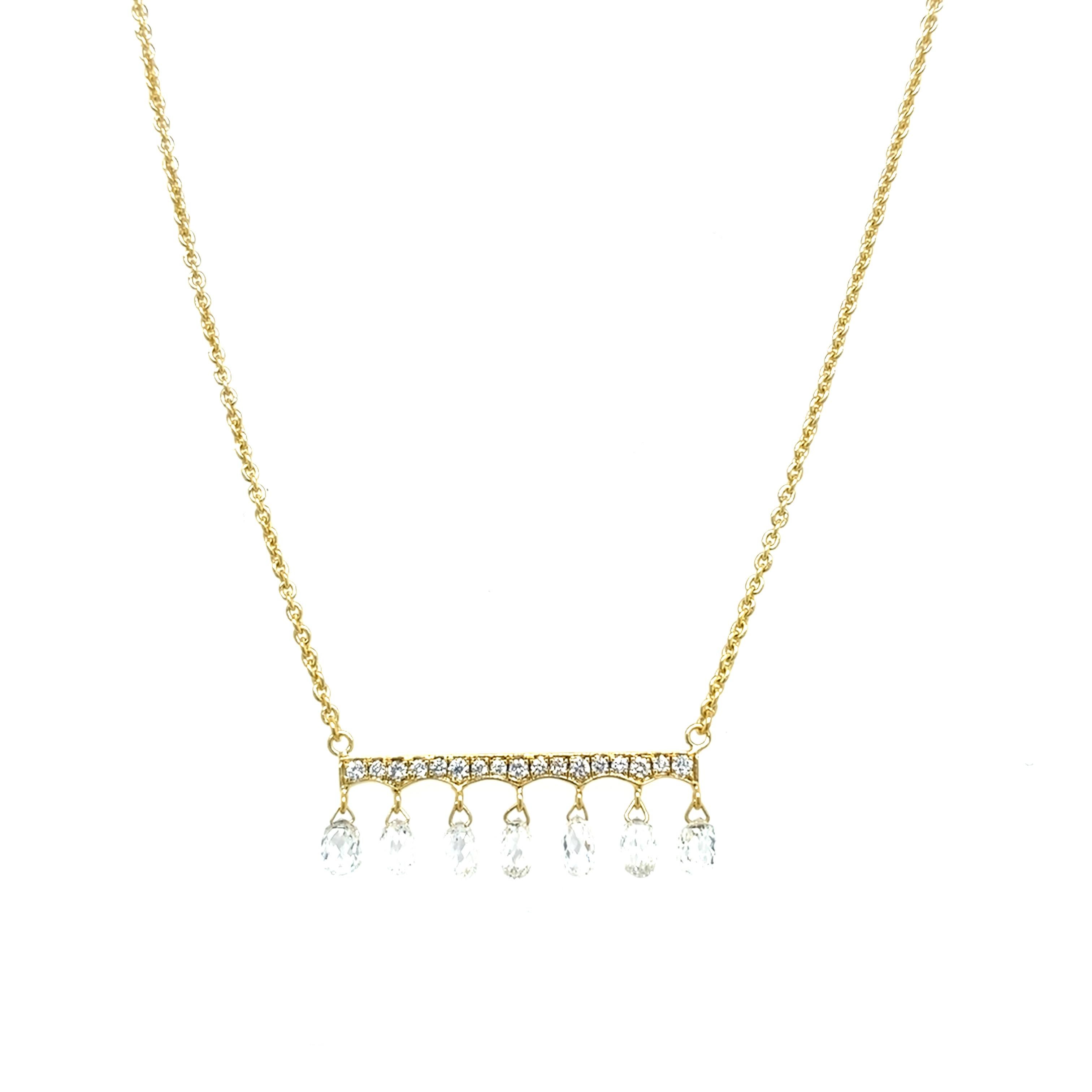 Rose Cut Natural Facetted Diamond Necklace with 1.0ct of Diamonds in 18ct Yellow Gold For Sale