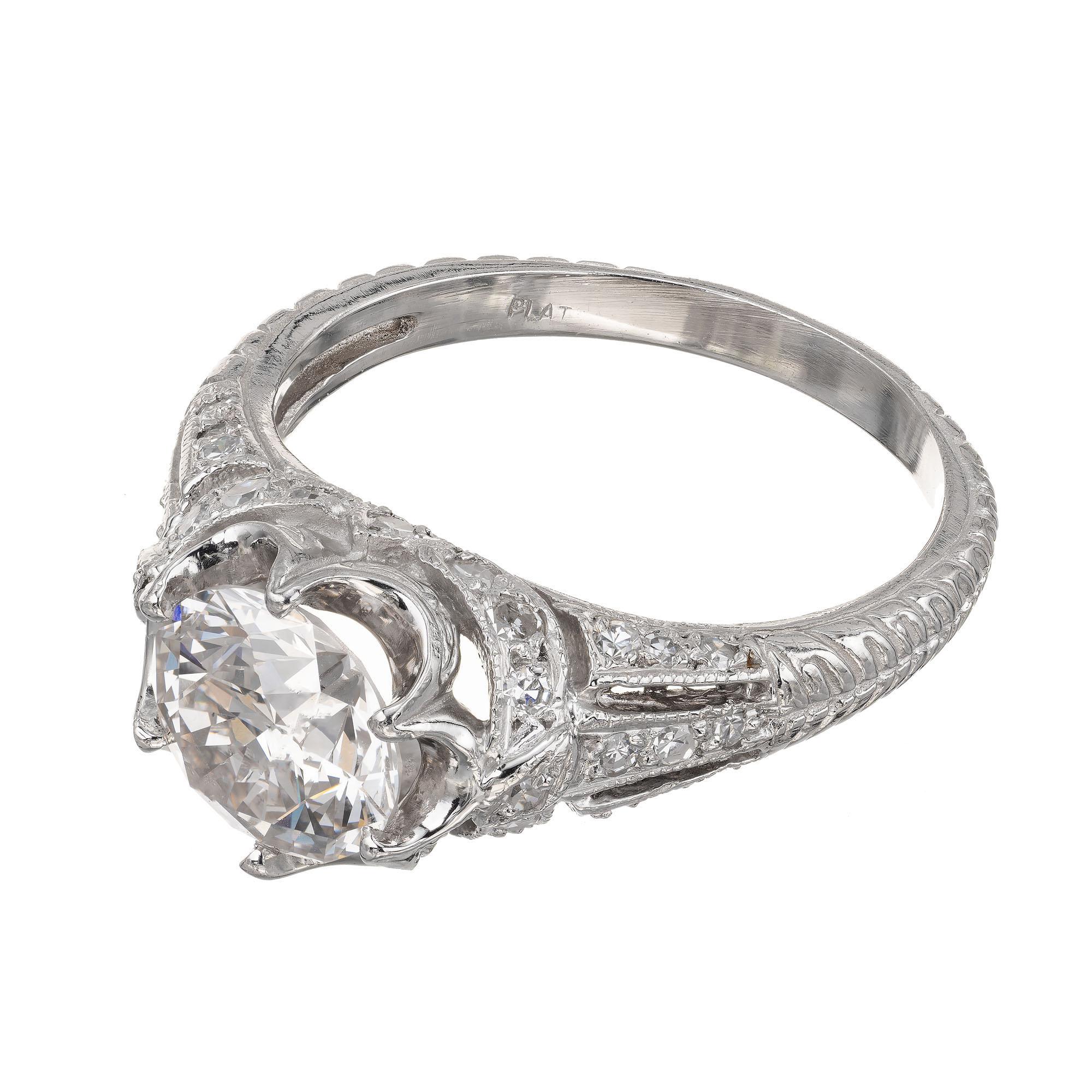 Round Cut GIA Certified 1.79 Carat Natural Faint Brown Diamond Platinum Engagement Ring