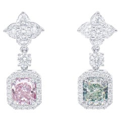 Orecchini con diamanti naturali rosa pallido, 1,69 ct, taglio Radiant, certificati GIA, 18 carati