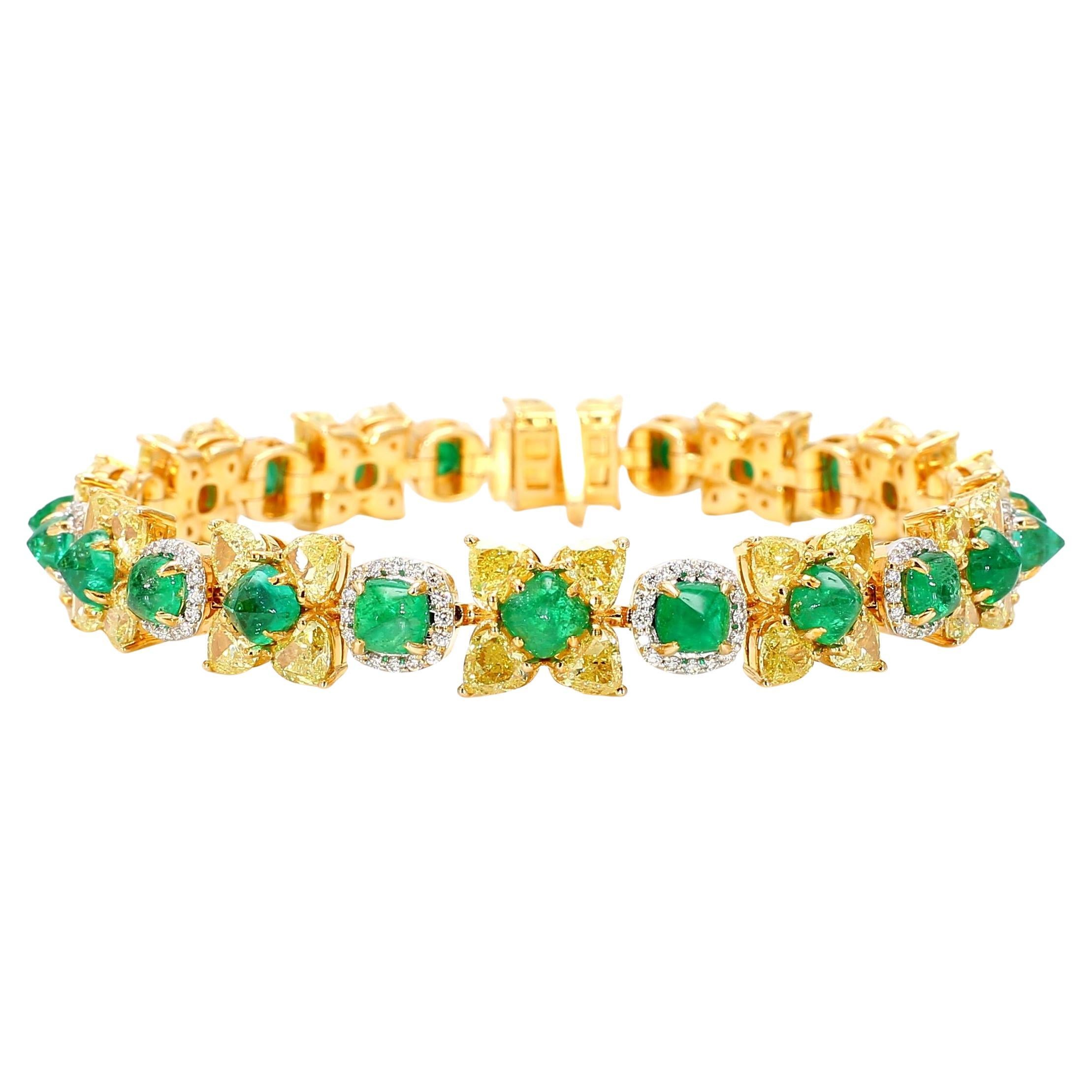 Natural Fancy 11.24 Carat Yellow Diamonds 8.18 Carat Columbian Emerald Bracelet