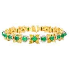 Natural Fancy 11.24 Carat Yellow Diamonds 8.18 Carat Columbian Emerald Bracelet