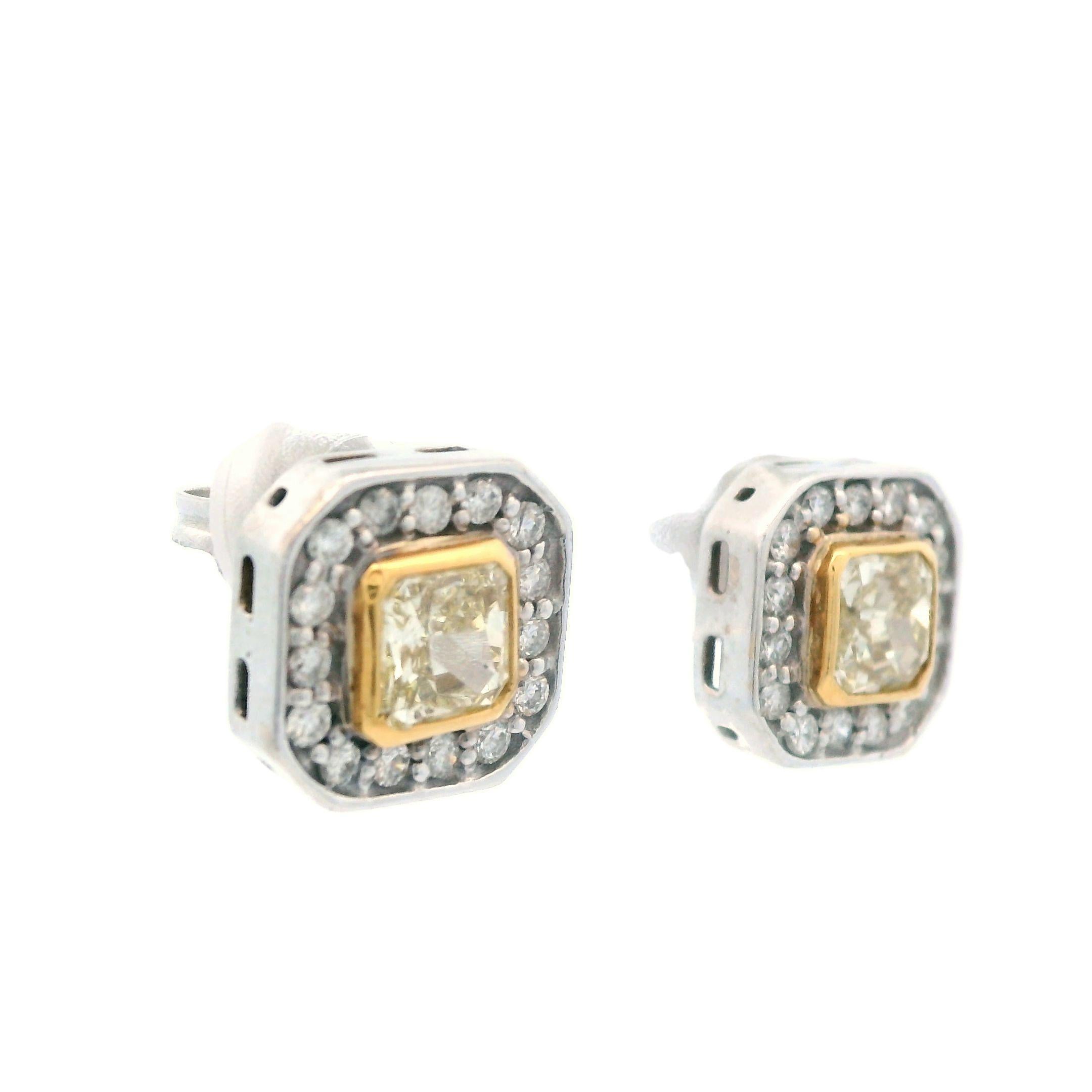 Natürlicher Fancy 18k Gelb/Weiß Gold zweifarbiger Diamant Ohrstecker im Angebot 4