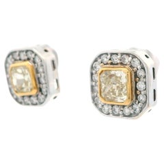 Natural Fancy 18k Yellow/White Gold Two Tone Diamond Earring Studs