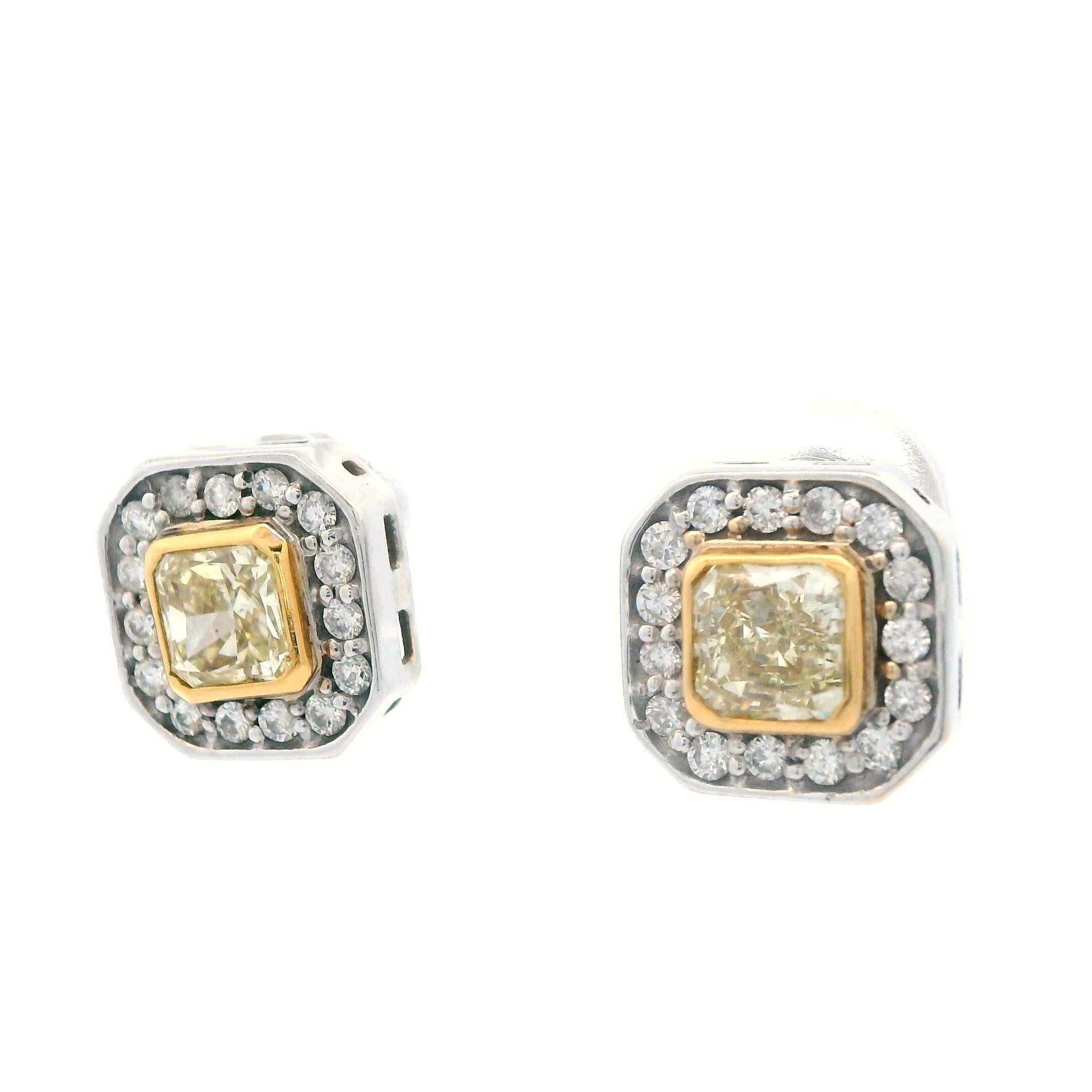 Natürlicher Fancy 18k Gelb/Weiß Gold zweifarbiger Diamant Ohrstecker im Zustand „Gut“ im Angebot in Lexington, KY