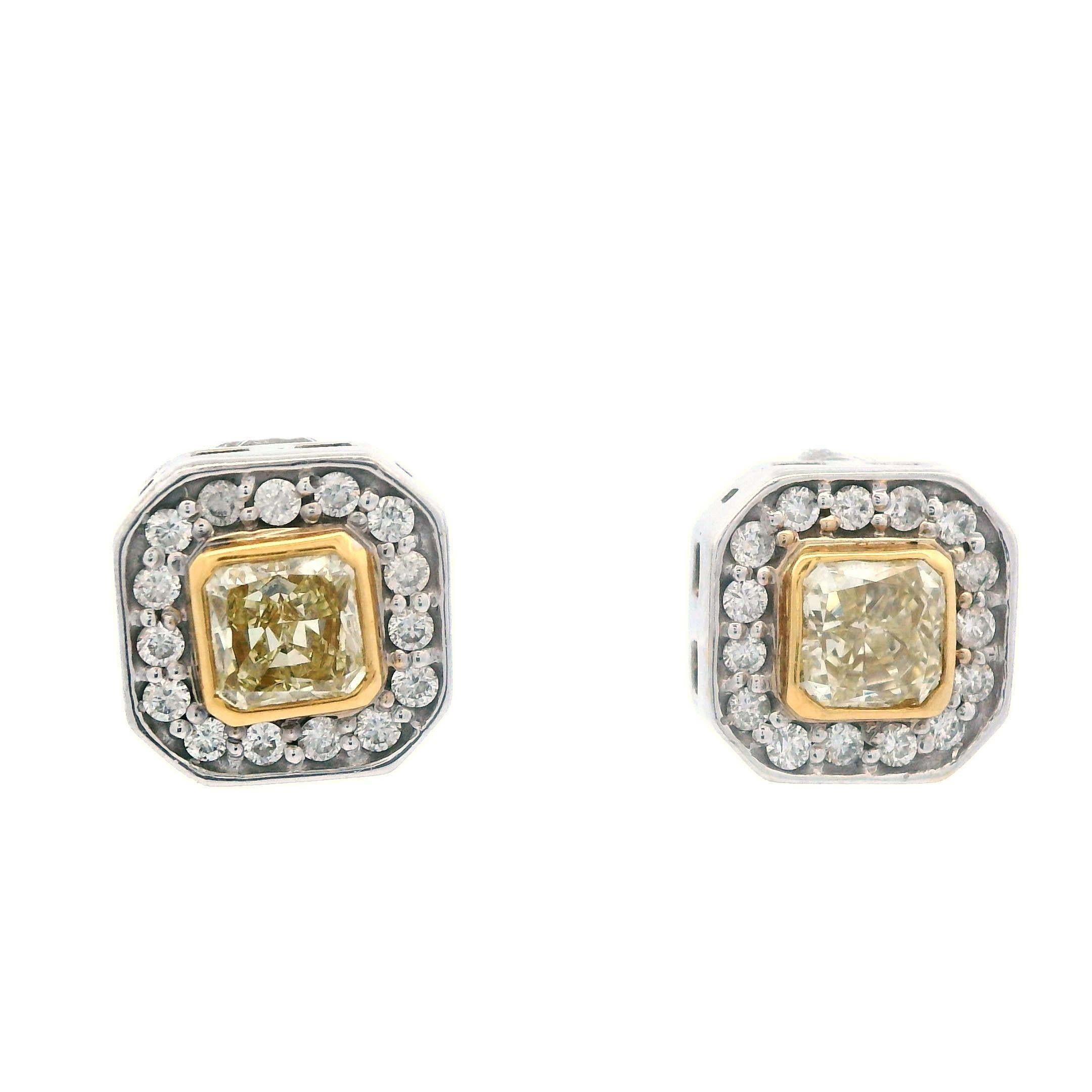 Natürlicher Fancy 18k Gelb/Weiß Gold zweifarbiger Diamant Ohrstecker Damen im Angebot