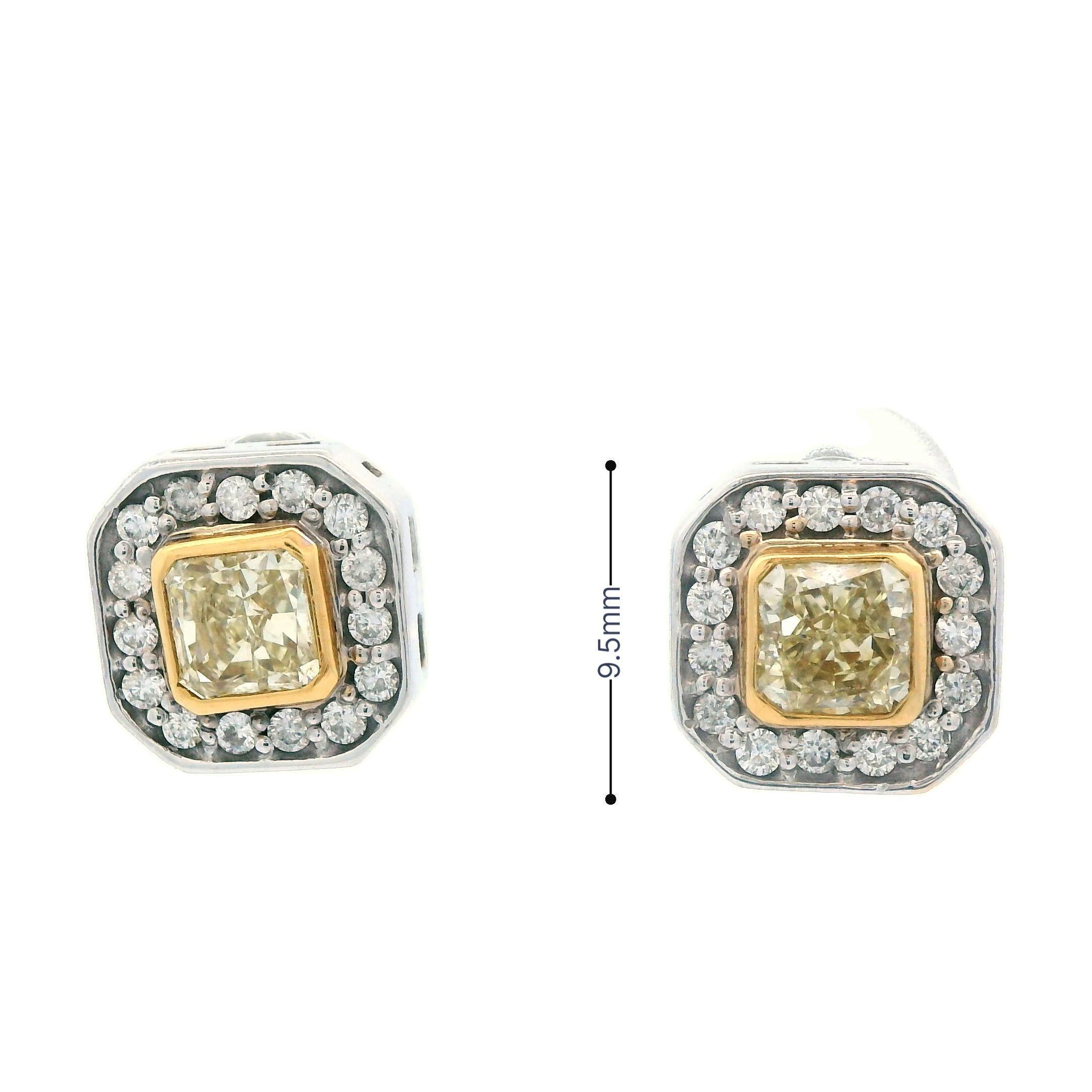 Natürlicher Fancy 18k Gelb/Weiß Gold zweifarbiger Diamant Ohrstecker im Angebot 1
