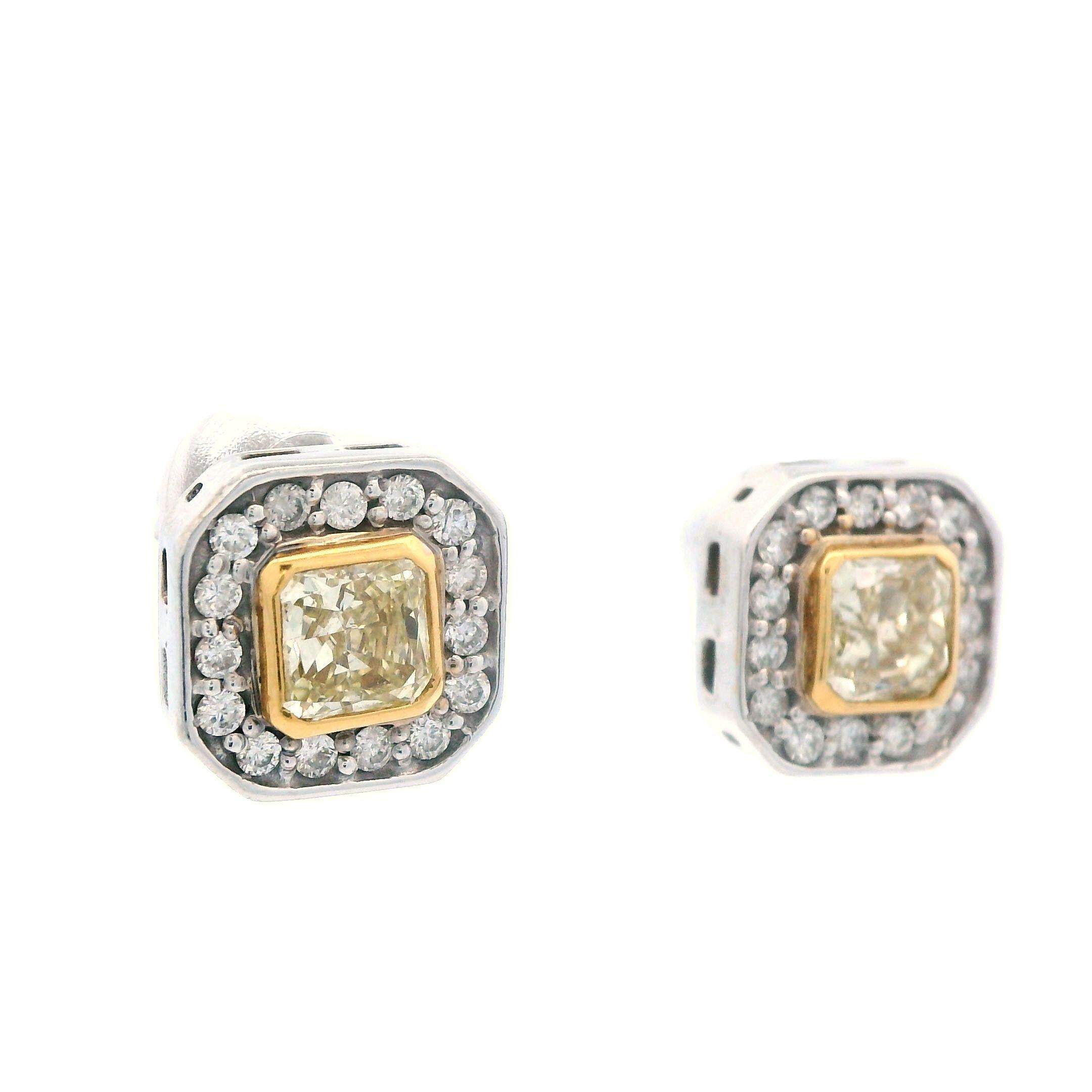 Natürlicher Fancy 18k Gelb/Weiß Gold zweifarbiger Diamant Ohrstecker im Angebot 3