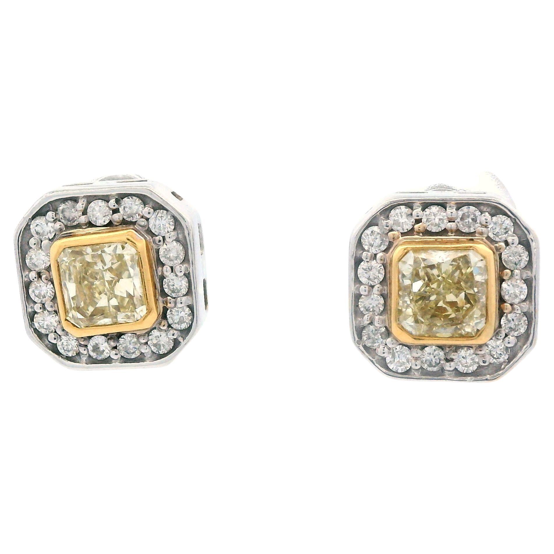Natural Fancy 18k Yellow/White Gold Two Tone Diamond Earring Studs