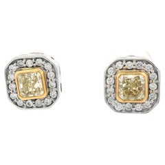 Natural Fancy 18k Yellow/White Gold Two Tone Diamond Earring Studs