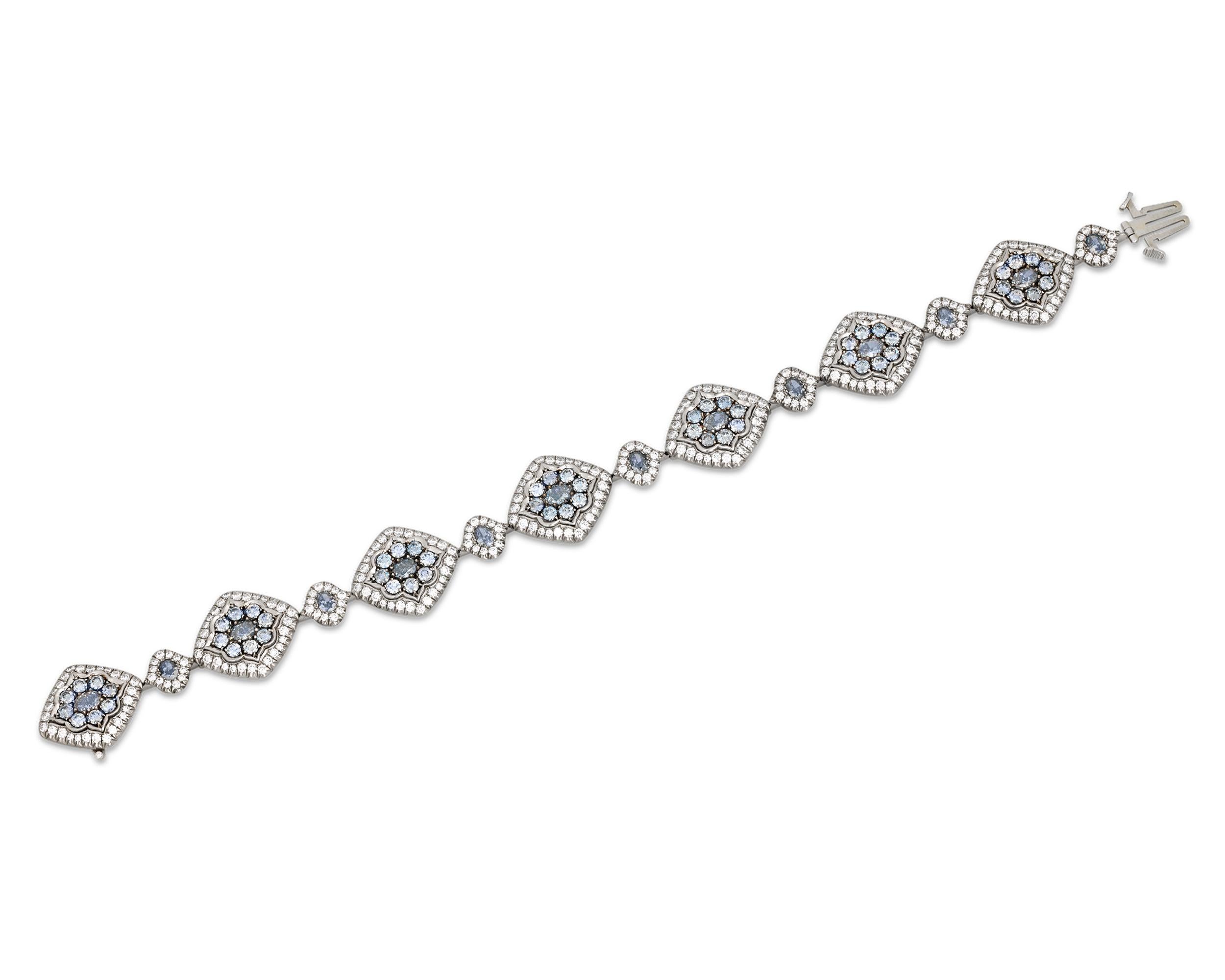 Modern Natural Fancy Blue Diamond Bracelet, 3.90 Carats