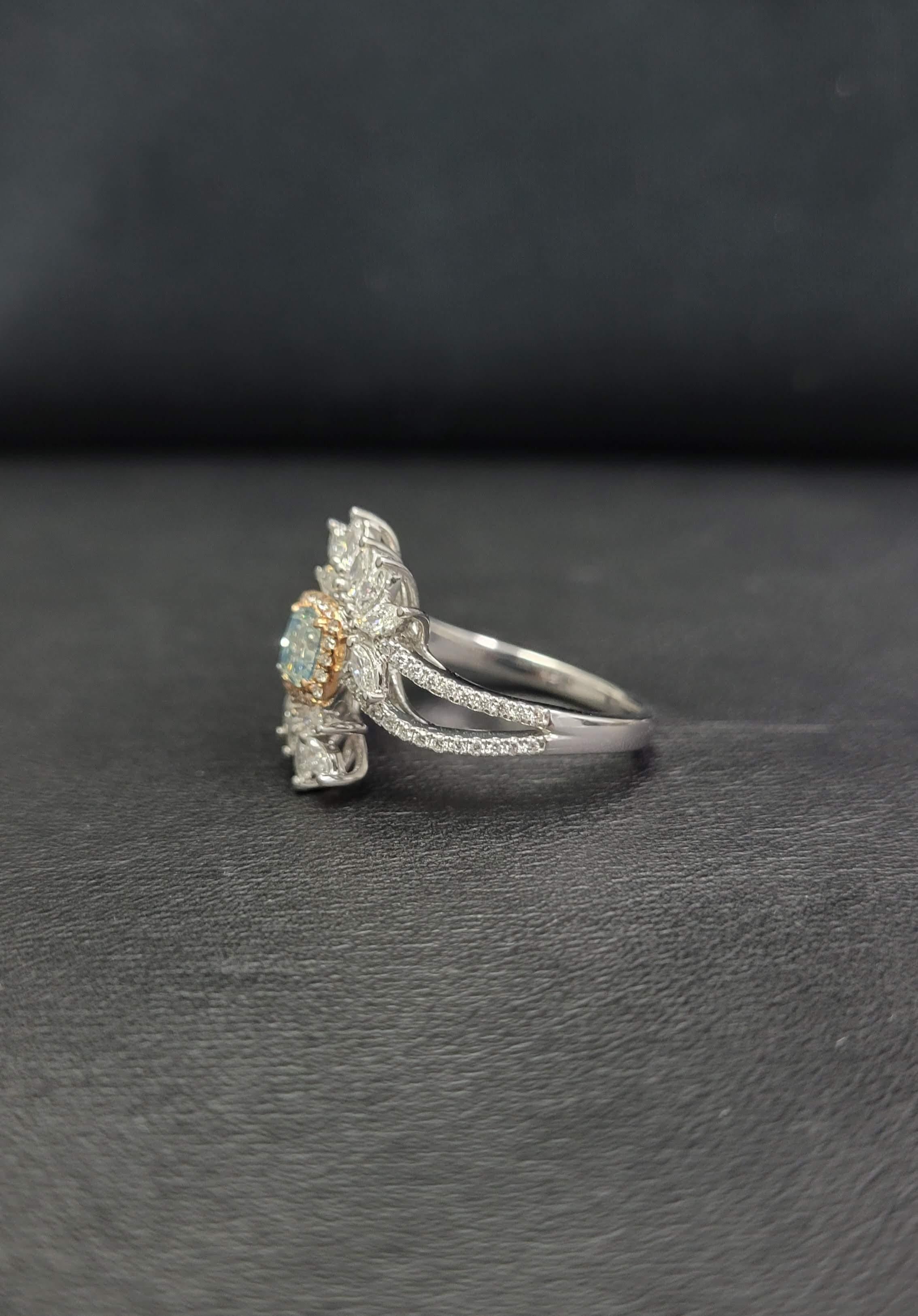 Cushion Cut Natural Fancy Blue Diamond Ring For Sale