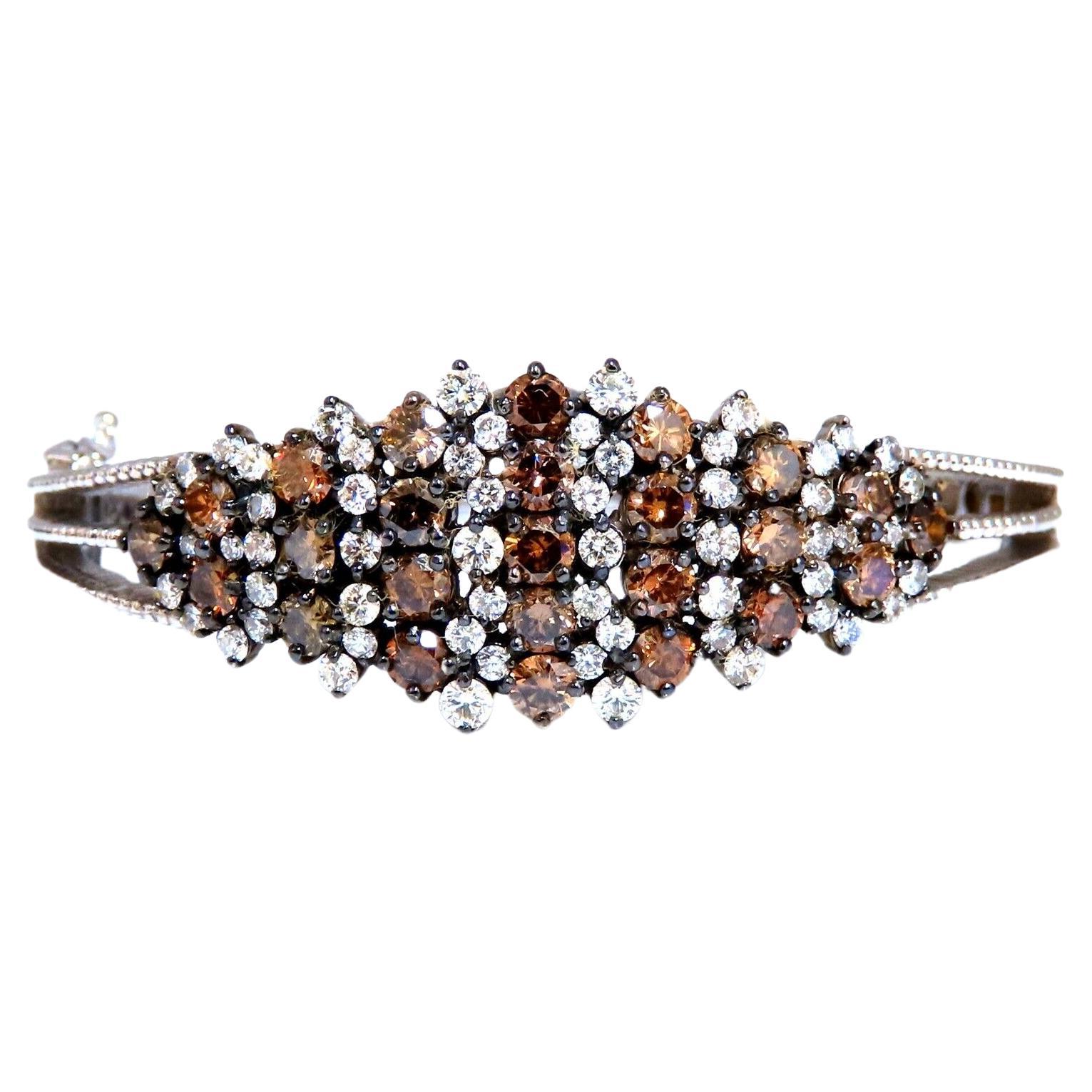 Natural Fancy Brown Diamonds Wide Cluster Bangle Bracelet 14kt For Sale