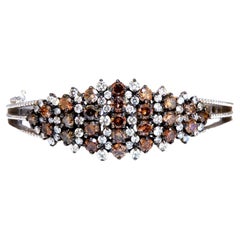 Bracelet jonc à larges grappes de diamants bruns fantaisie naturels 14 carats