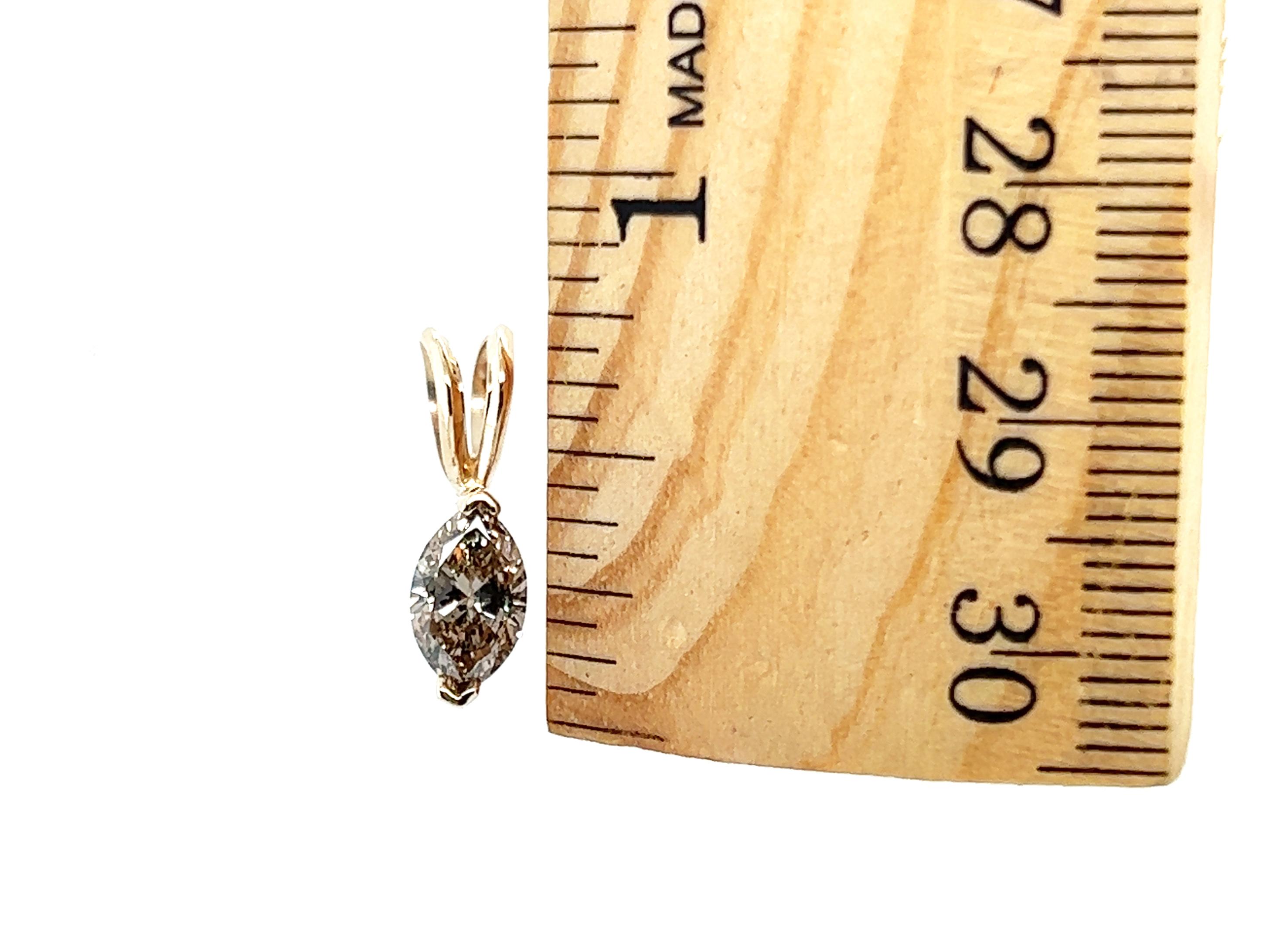 Natural Fancy Brown Mined 1 Carat Diamond Pendant Necklace 14k Marquise 1 Carat In Excellent Condition For Sale In Dearborn, MI
