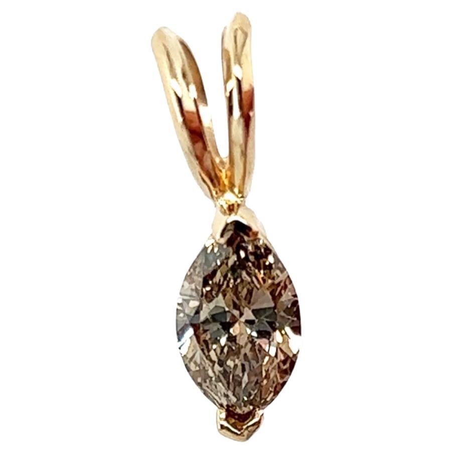 Natural Fancy Brown Mined 1 Carat Diamond Pendant Necklace 14k Marquise 1 Carat