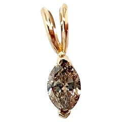 Natural Fancy Brown Mined 1 Carat Diamond Pendant Necklace 14k Marquise 1 Carat