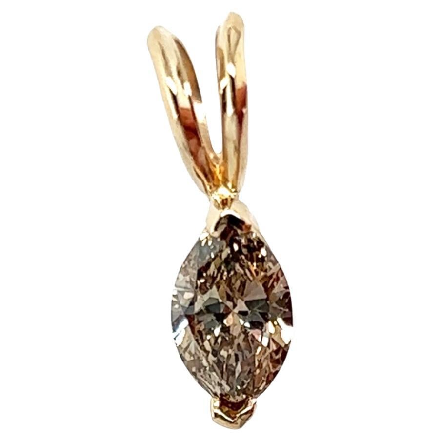 Natural Fancy Brown Mined 1 Carat Diamond Pendant Necklace 14K Marquise 1ct