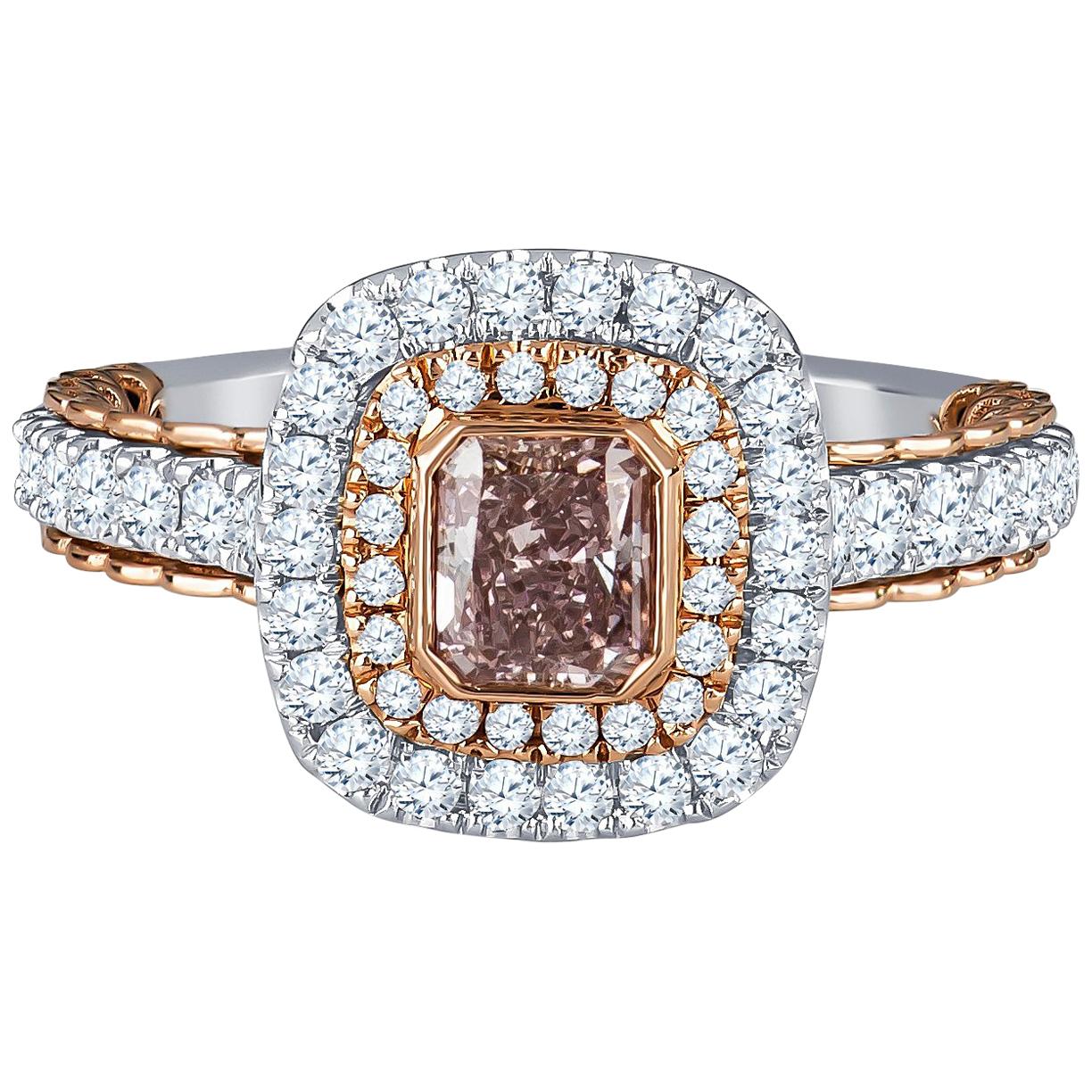 Natural Fancy Brownish Purple-Pink Halo Cathedral Diamond Ring with GIA Report For Sale