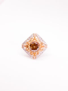 Natural Fancy Champagne Diamond Ring 2.26 Carat Filigree White and Rose Gold