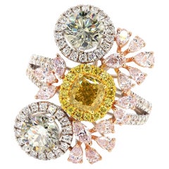 Anello Bouquet di diamanti Nature Fancy Color in oro massiccio 14K (certificato)