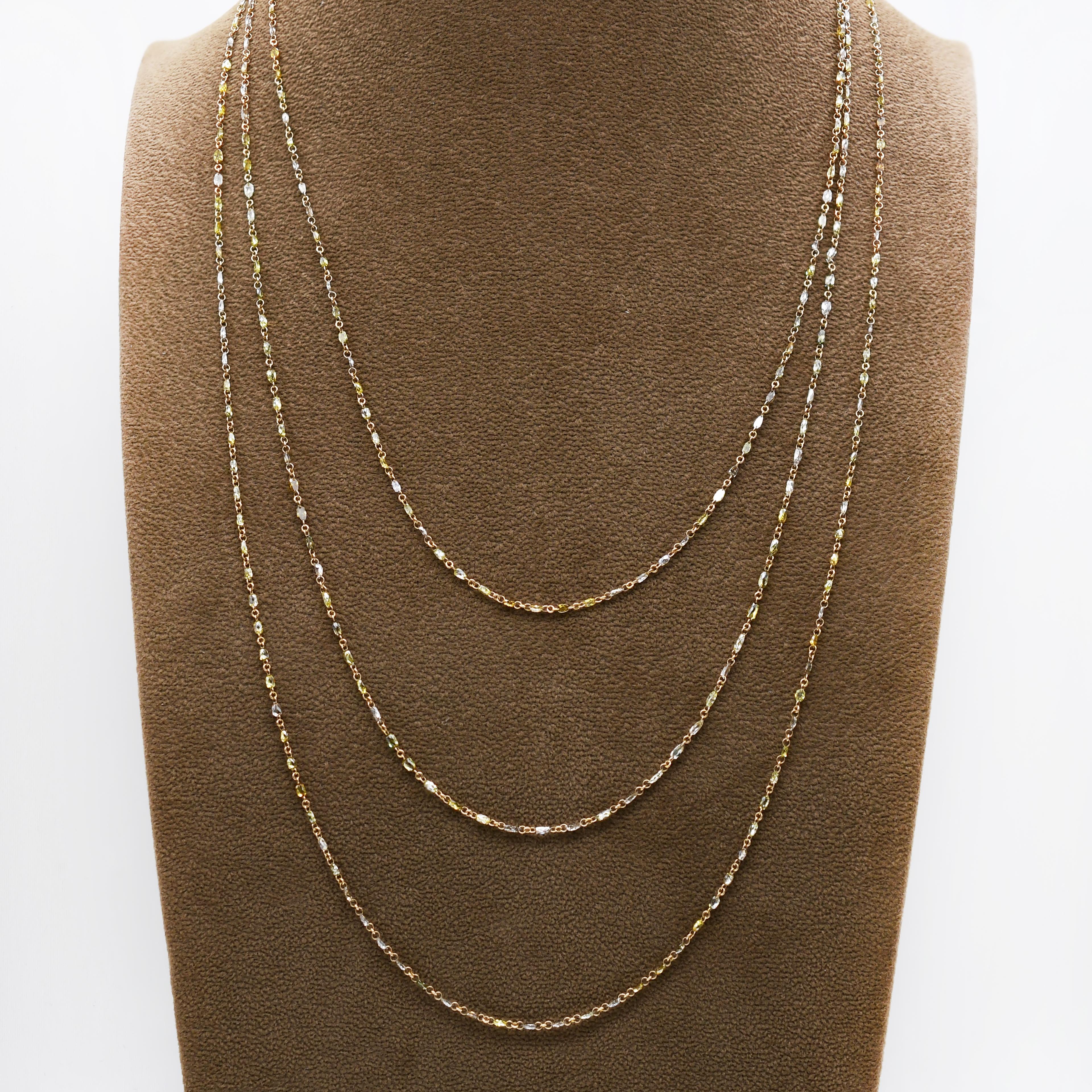 Modern Natural Fancy Color Diamond Chain Necklace in 18 Karat Gold For Sale