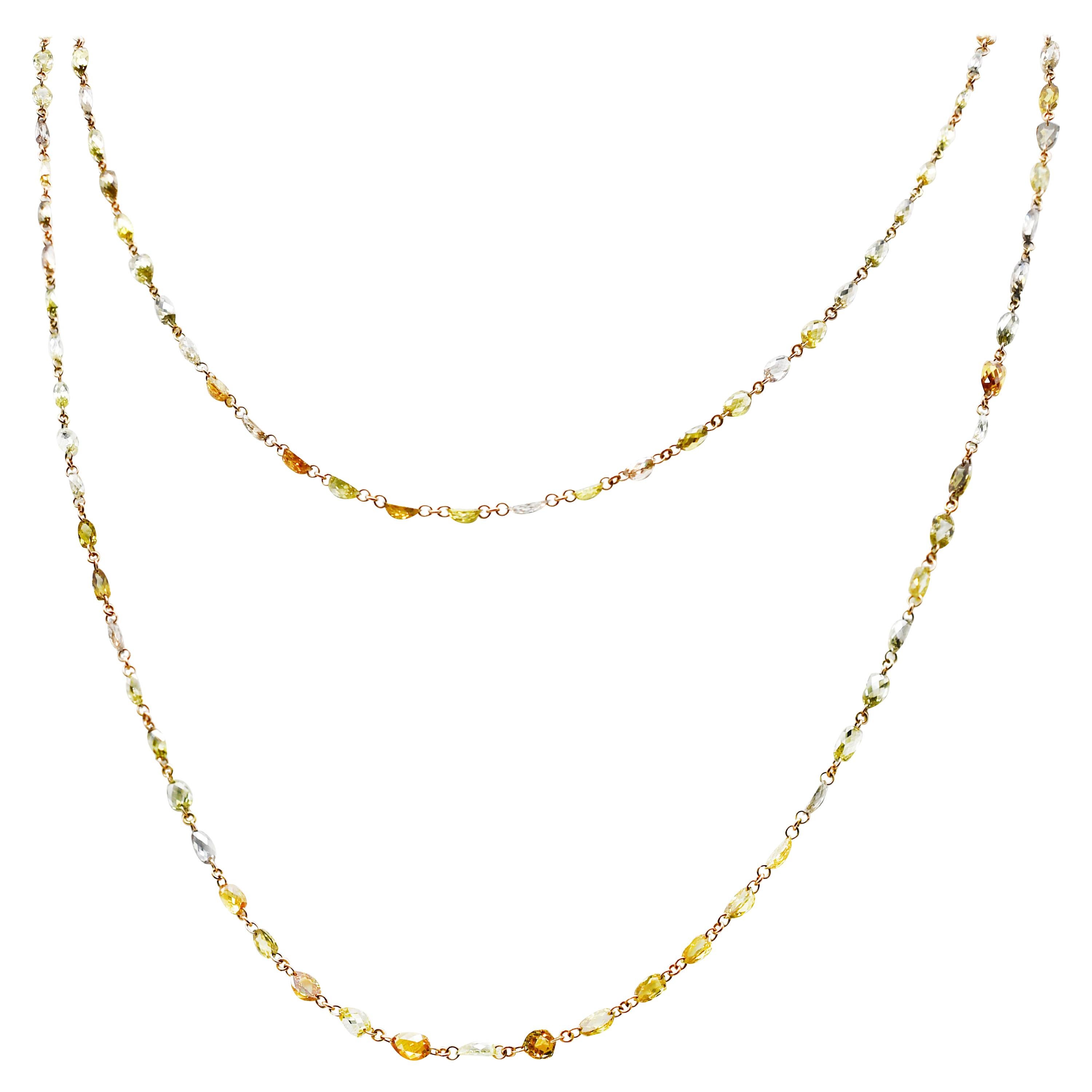 Natural Fancy Color Diamond Chain Necklace in 18 Karat Gold For Sale