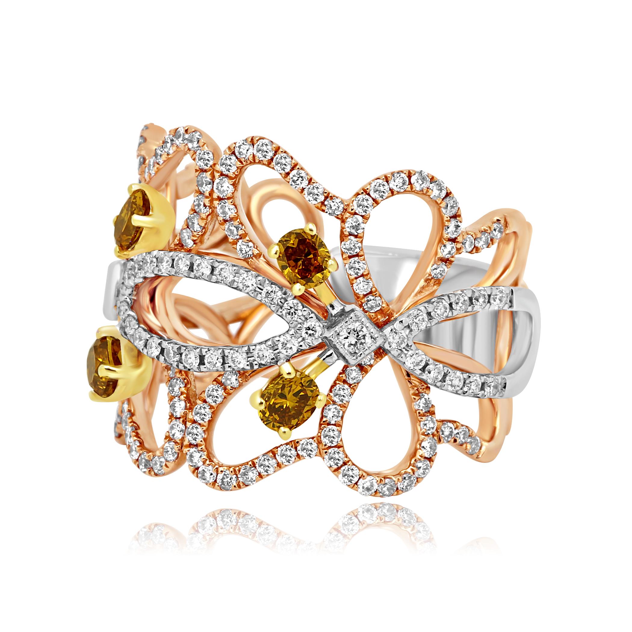 Natural Fancy Color Diamond Three-Color Gold Band Fashion Cocktail Ring (Zeitgenössisch)