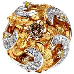 Natural Fancy Color Diamonds Raised Dome Florentine Ring 14 Karat*
