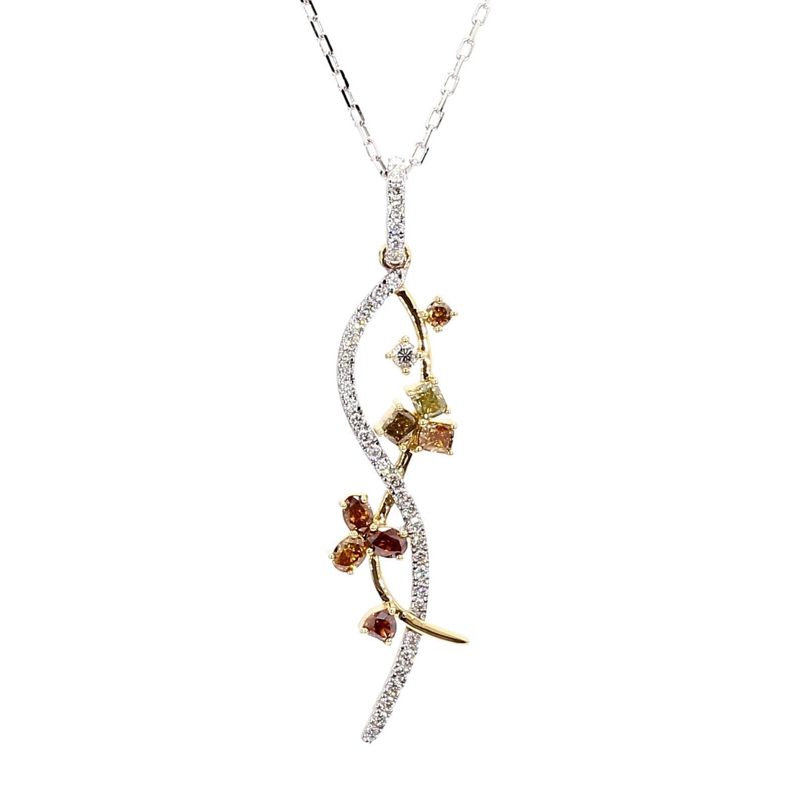 Contemporaneo Ciondolo a goccia in oro con diamante naturale Fancy Color Mix da 0.98 carati TW in vendita