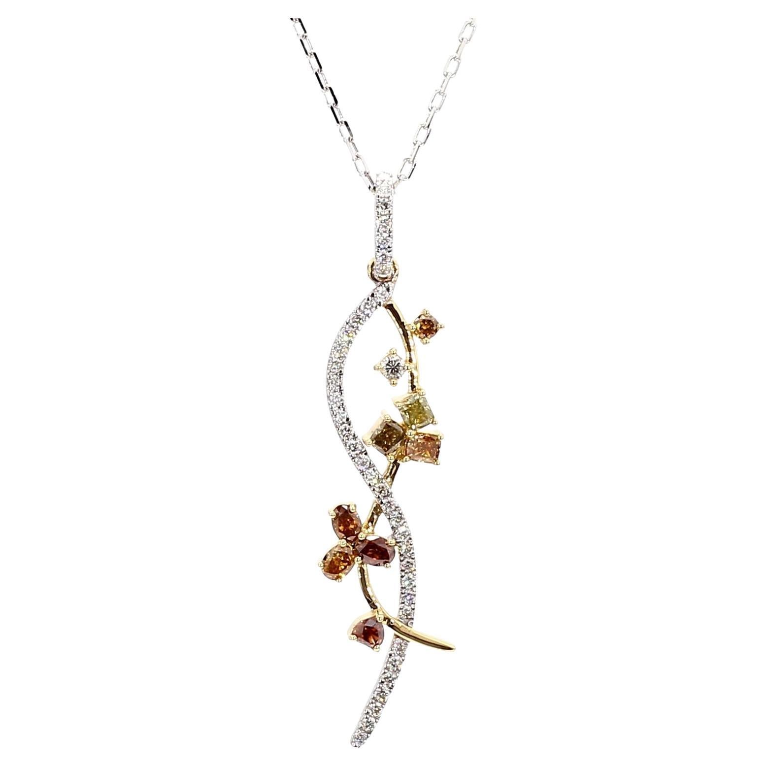 Natural Fancy Color Mix Diamond 0.98 Carat TW Gold Drop Pendant