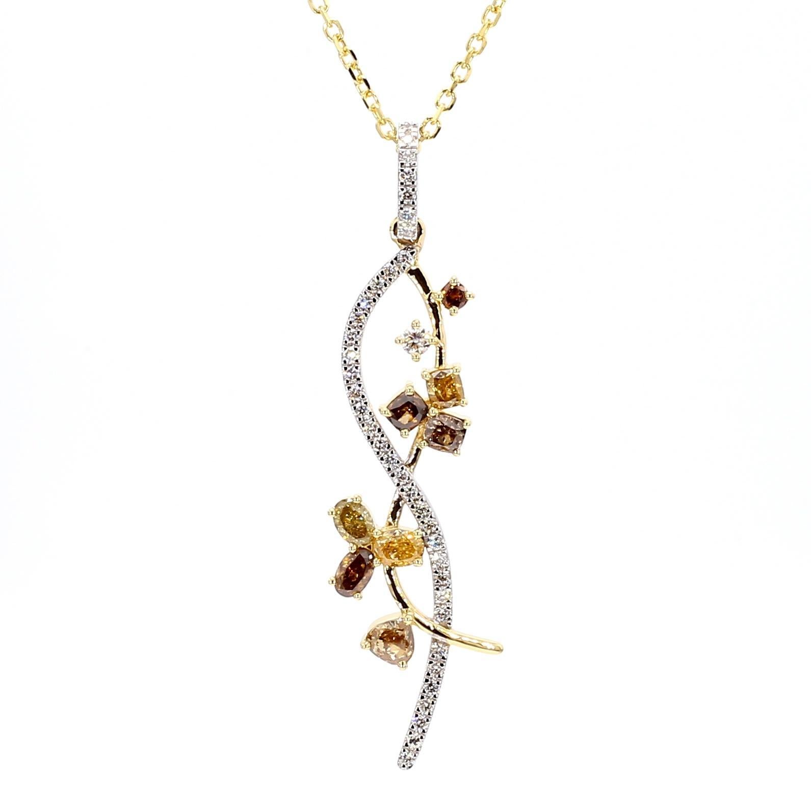 Contemporaneo Ciondolo a goccia in oro con diamante naturale Fancy Color Mix da 1,12 carati TW in vendita